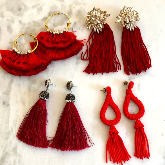 Jewelry - Red Fringe Tassel Earring Bundle